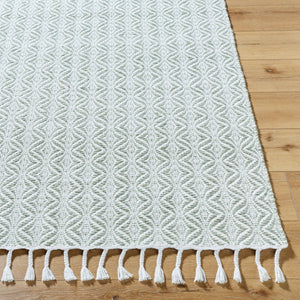 Livabliss Peony Bohemian Flatweave Accent Rug Handwoven Recycled Pet Yarn Entryway Artisan Sage, Ivory 5' x 7'6" PON2301-576