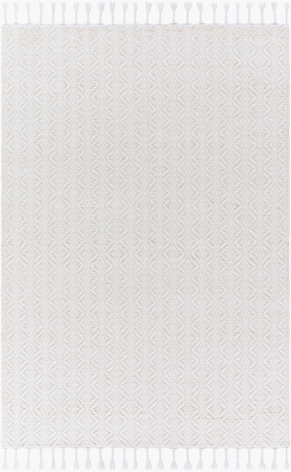 Livabliss Peony Flatweave Accent Rug Handwoven Recycled Pet Yarn with Fringe Bohemian Entryway Ivory, Blush 5' x 7'6" PON2302-576