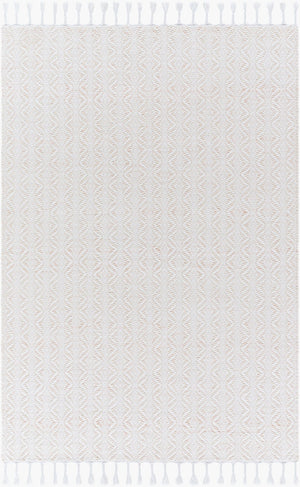 Livabliss Peony Flatweave Accent Rug Handwoven Recycled Pet Yarn with Fringe Bohemian Entryway Ivory, Blush 5' x 7'6" PON2302-576
