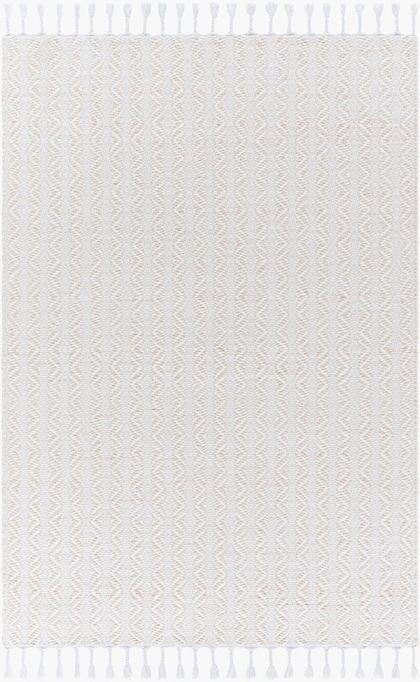 Livabliss Peony Flatweave Accent Rug Handwoven Recycled Pet Yarn with Fringe Bohemian Entryway Ivory, Blush 5' x 7'6" PON2302-576