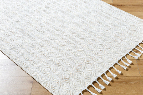 Livabliss Peony Flatweave Accent Rug Handwoven Recycled Pet Yarn with Fringe Bohemian Entryway Ivory, Blush 5' x 7'6" PON2302-576