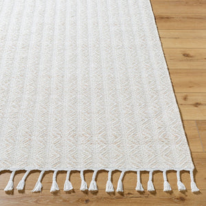 Livabliss Peony Flatweave Accent Rug Handwoven Recycled Pet Yarn with Fringe Bohemian Entryway Ivory, Blush 5' x 7'6" PON2302-576
