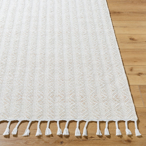 Livabliss Peony Flatweave Accent Rug Handwoven Recycled Pet Yarn with Fringe Bohemian Entryway Ivory, Blush 5' x 7'6" PON2302-576