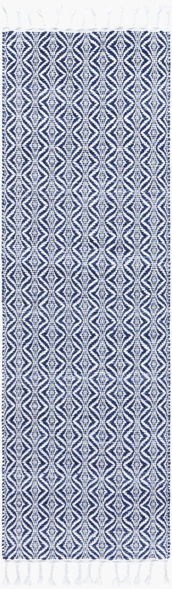 Livabliss Peony Flatweave Accent Rug Handwoven Bohemian Fringe Detail Recycled Pet Yarn India Indigo, Slate 2'6" x 8' PON2303-268