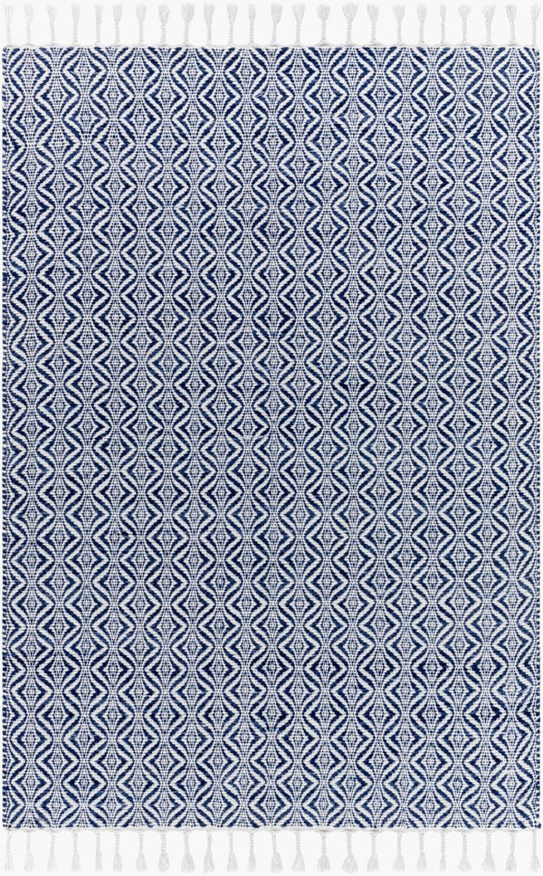 Livabliss Peony Flatweave Accent Rug Handwoven Bohemian Fringe Detail Recycled Pet Yarn India Indigo, Slate 2' x 3' PON2303-23
