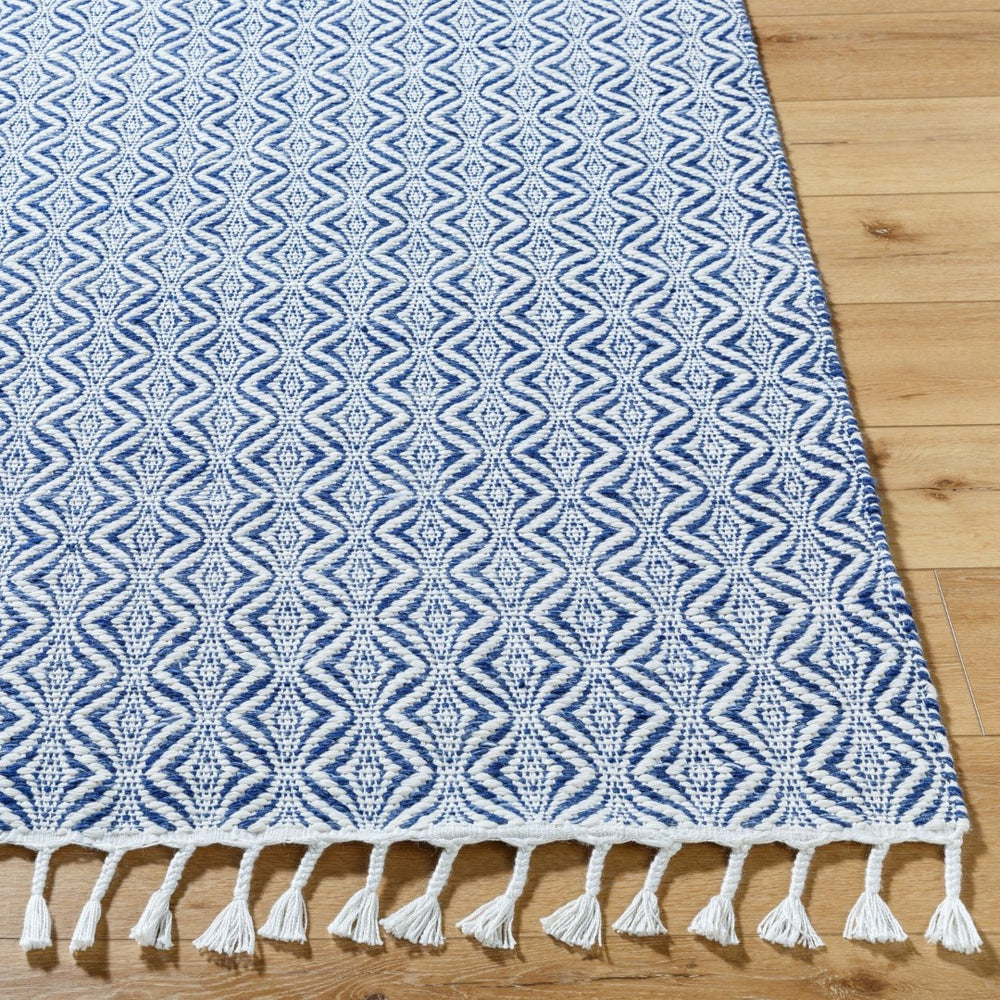 Livabliss Peony Flatweave Accent Rug Handwoven Bohemian Fringe Detail Recycled Pet Yarn India Indigo, Slate 2'6" x 8' PON2303-268