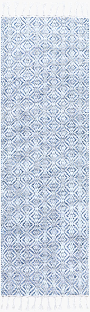 Livabliss Peony Bohemian Flatweave Accent Rug Handcrafted Recycled Fringe Entryway Textile Denim, White 2'6" x 8' PON2304-268