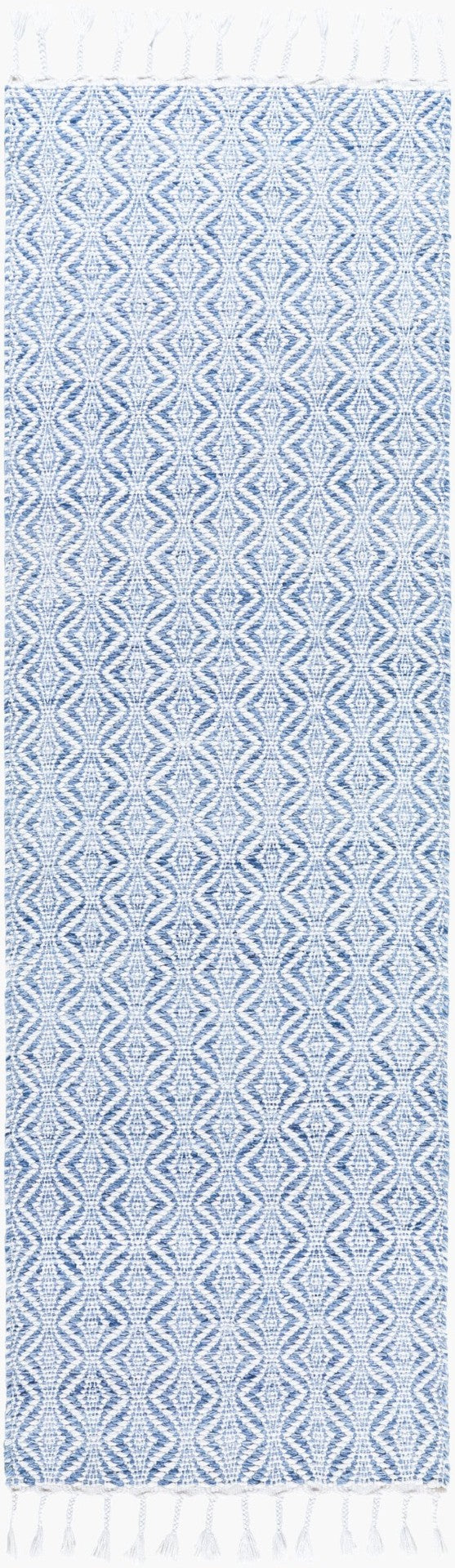 Livabliss Peony Bohemian Flatweave Accent Rug Handcrafted Recycled Fringe Entryway Textile Denim, White 2'6" x 8' PON2304-268