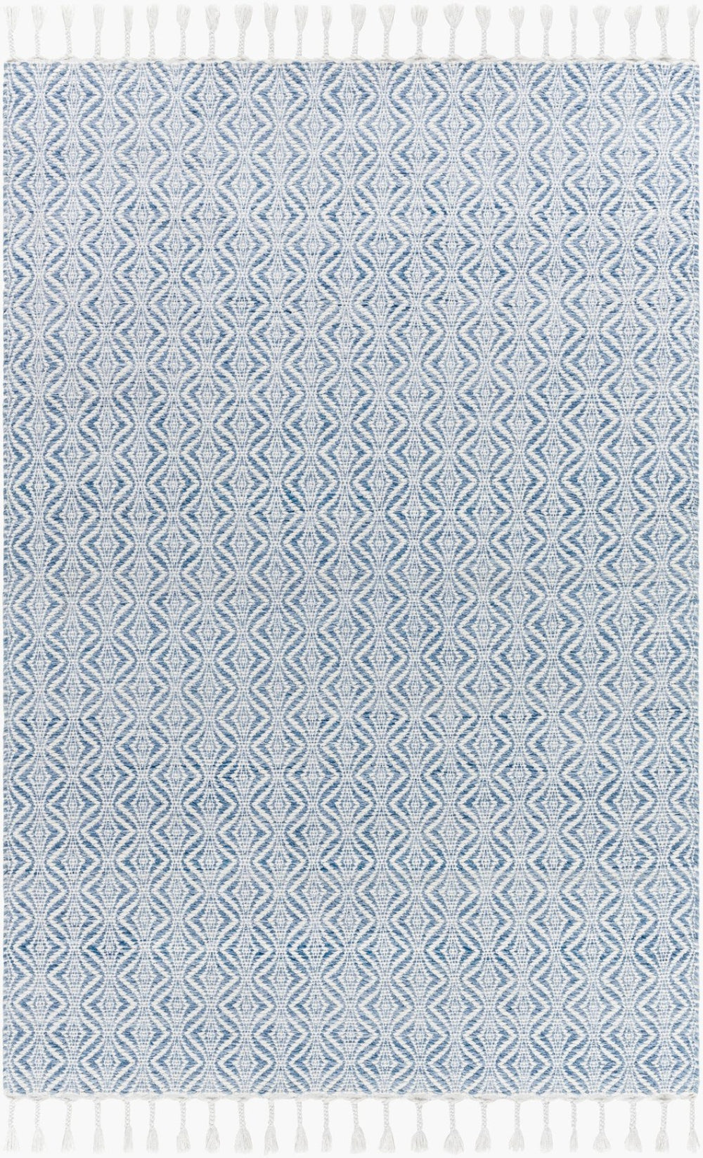 Livabliss Peony Bohemian Flatweave Accent Rug Handcrafted Recycled Fringe Entryway Textile Denim, White 2' x 3' PON2304-23