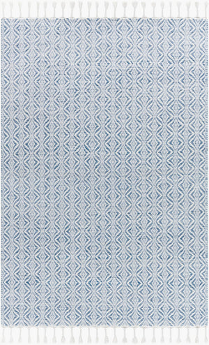 Livabliss Peony Bohemian Flatweave Accent Rug Handcrafted Recycled Fringe Entryway Textile Denim, White 2' x 3' PON2304-23
