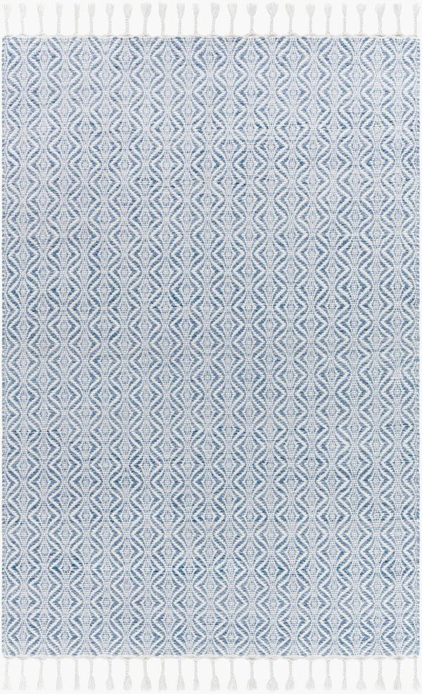 Livabliss Peony Bohemian Flatweave Accent Rug Handcrafted Recycled Fringe Entryway Textile Denim, White 2' x 3' PON2304-23