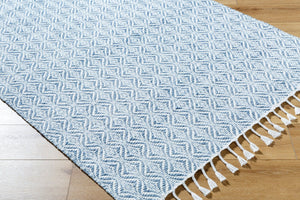 Livabliss Peony Bohemian Flatweave Accent Rug Handcrafted Recycled Fringe Entryway Textile Denim, White 2' x 3' PON2304-23