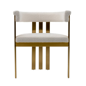 VIG Furniture Pontiac Plush Beige Sherpa Velvet Dining Chair With Gold Stainless Legs — Modern Sculpted Design VGZAY129-BEI-DC