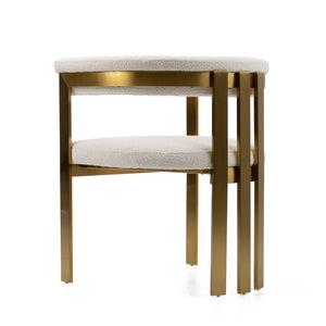 VIG Furniture Pontiac Plush Beige Sherpa Velvet Dining Chair With Gold Stainless Legs — Modern Sculpted Design VGZAY129-BEI-DC