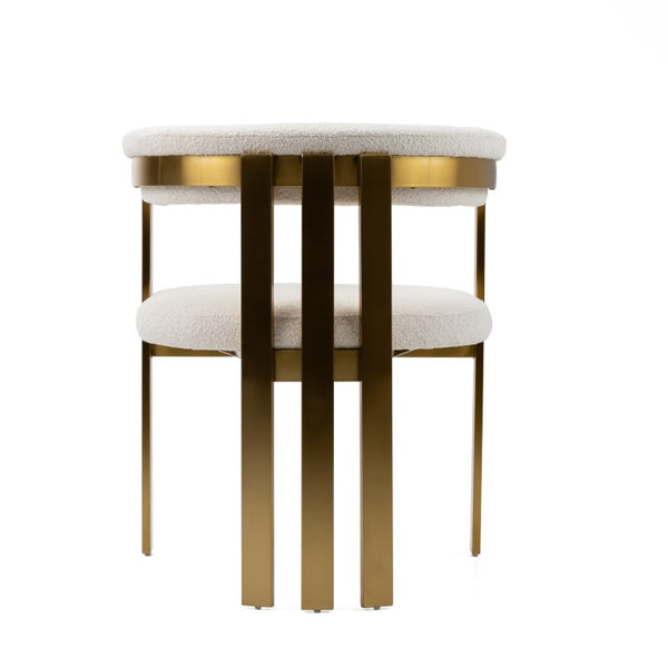 VIG Furniture Pontiac Plush Beige Sherpa Velvet Dining Chair With Gold Stainless Legs — Modern Sculpted Design VGZAY129-BEI-DC