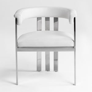 VIG Furniture Pontiac Modern Vegan Leather Accent Seat With Brushed Stainless Legs, Sculptural Slanted Back For Comfort And Style White Dining Chair VGZA-Y129-WHTSTL