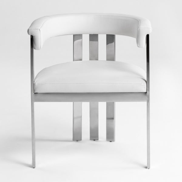 VIG Furniture Pontiac Modern Vegan Leather Accent Seat With Brushed Stainless Legs, Sculptural Slanted Back For Comfort And Style White Dining Chair VGZA-Y129-WHTSTL