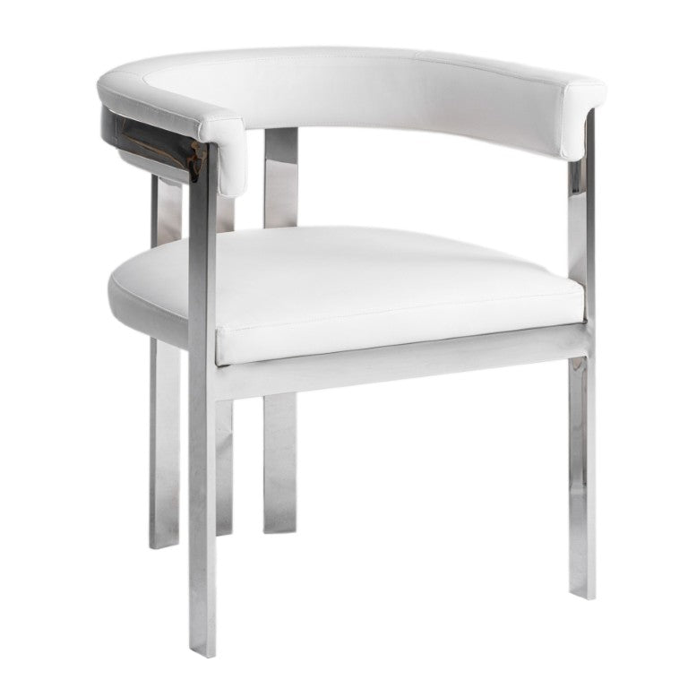 VIG Furniture Pontiac Modern Vegan Leather Accent Seat With Brushed Stainless Legs, Sculptural Slanted Back For Comfort And Style White Dining Chair VGZA-Y129-WHTSTL