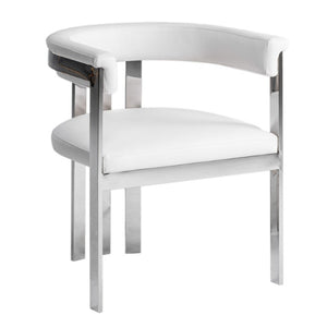 VIG Furniture Pontiac Modern Vegan Leather Accent Seat With Brushed Stainless Legs, Sculptural Slanted Back For Comfort And Style White Dining Chair VGZA-Y129-WHTSTL