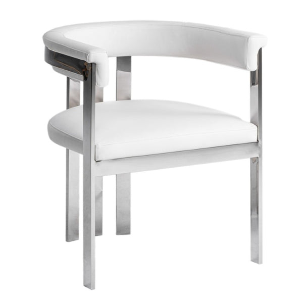 VIG Furniture Pontiac Modern Vegan Leather Accent Seat With Brushed Stainless Legs, Sculptural Slanted Back For Comfort And Style White Dining Chair VGZA-Y129-WHTSTL