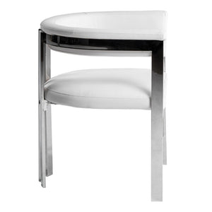 VIG Furniture Pontiac Modern Vegan Leather Accent Seat With Brushed Stainless Legs, Sculptural Slanted Back For Comfort And Style White Dining Chair VGZA-Y129-WHTSTL