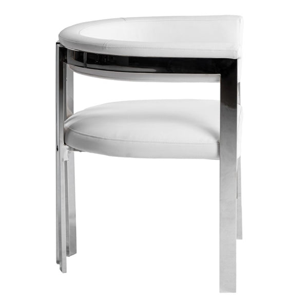 VIG Furniture Pontiac Modern Vegan Leather Accent Seat With Brushed Stainless Legs, Sculptural Slanted Back For Comfort And Style White Dining Chair VGZA-Y129-WHTSTL