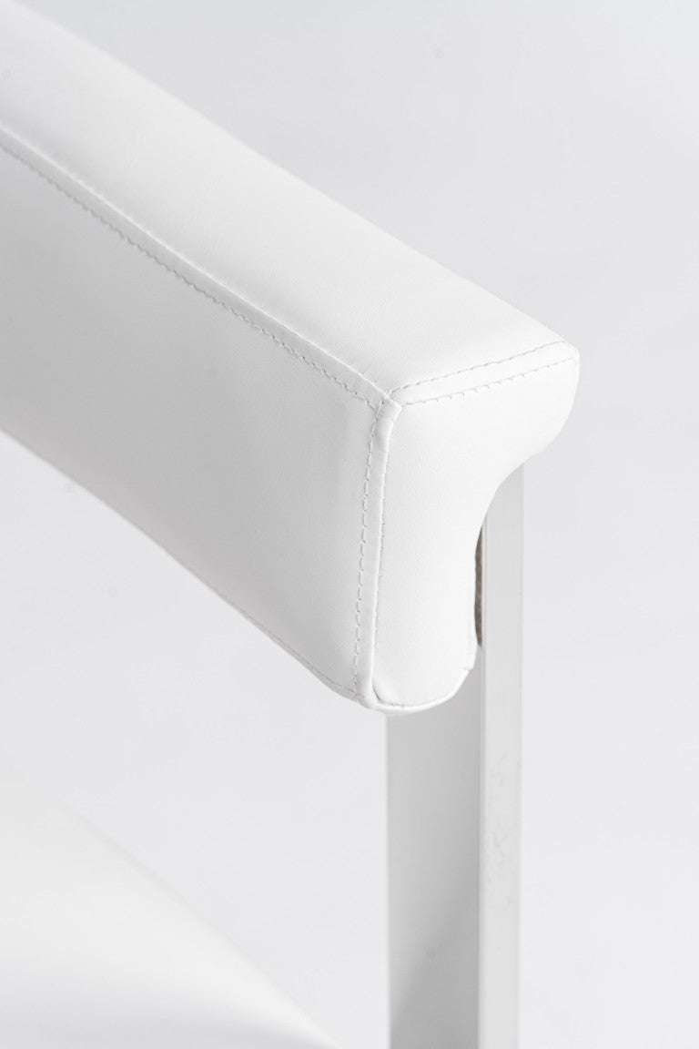 VIG Furniture Pontiac Modern Vegan Leather Accent Seat With Brushed Stainless Legs, Sculptural Slanted Back For Comfort And Style White Dining Chair VGZA-Y129-WHTSTL