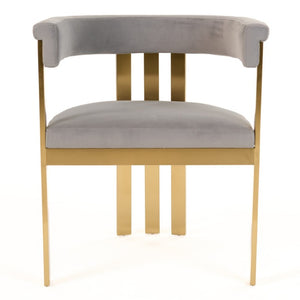 VIG Furniture Pontiac Plush Grey Velvet Dining Chair With Champagne Gold Stainless Legs — Sculptural Modern Glam Design VGZAY129-GRYG