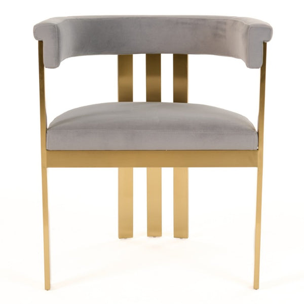 VIG Furniture Pontiac Plush Grey Velvet Dining Chair With Champagne Gold Stainless Legs — Sculptural Modern Glam Design VGZAY129-GRYG