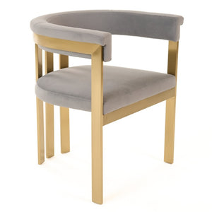VIG Furniture Pontiac Plush Grey Velvet Dining Chair With Champagne Gold Stainless Legs — Sculptural Modern Glam Design VGZAY129-GRYG