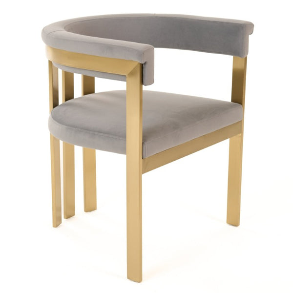 VIG Furniture Pontiac Plush Grey Velvet Dining Chair With Champagne Gold Stainless Legs — Sculptural Modern Glam Design VGZAY129-GRYG