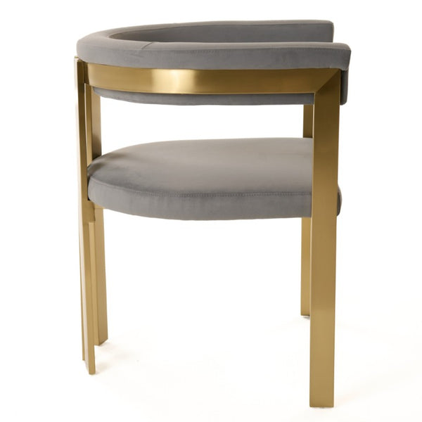 VIG Furniture Pontiac Plush Grey Velvet Dining Chair With Champagne Gold Stainless Legs — Sculptural Modern Glam Design VGZAY129-GRYG
