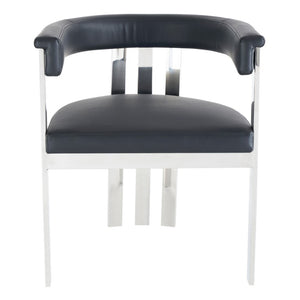 VIG Furniture Pontiac Modern Vegan Leather Accent Seat With Brushed Stainless Legs, Sculptural Slanted Back For Comfort And Style Black Dining Chair VGZAY129-BLK-DC