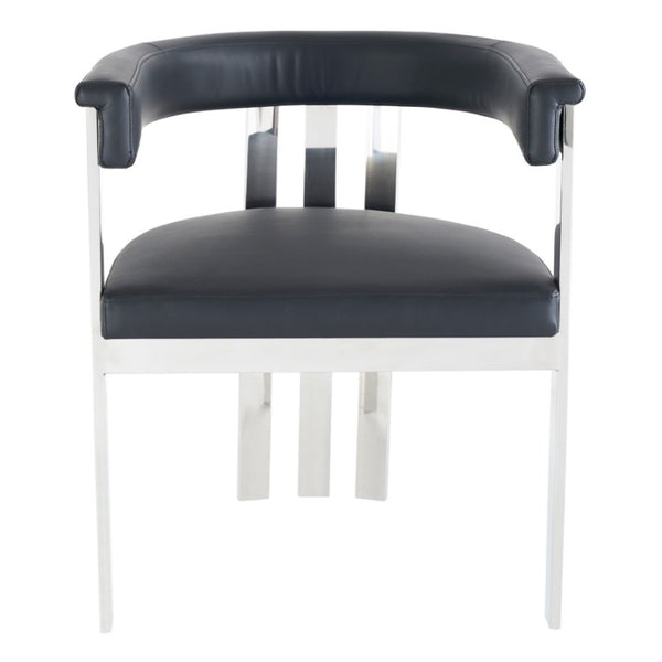 VIG Furniture Pontiac Modern Vegan Leather Accent Seat With Brushed Stainless Legs, Sculptural Slanted Back For Comfort And Style Black Dining Chair VGZAY129-BLK-DC
