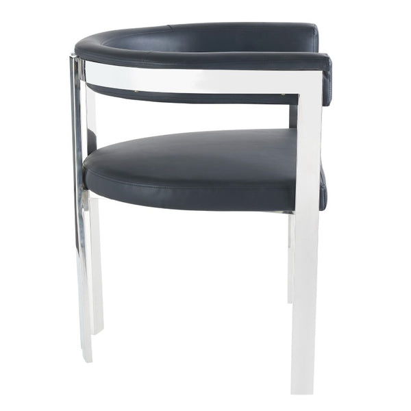 VIG Furniture Pontiac Modern Vegan Leather Accent Seat With Brushed Stainless Legs, Sculptural Slanted Back For Comfort And Style Black Dining Chair VGZAY129-BLK-DC