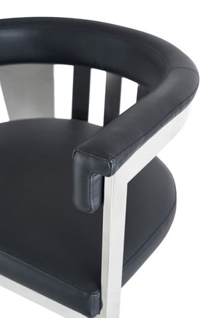 VIG Furniture Pontiac Modern Vegan Leather Accent Seat With Brushed Stainless Legs, Sculptural Slanted Back For Comfort And Style Black Dining Chair VGZAY129-BLK-DC