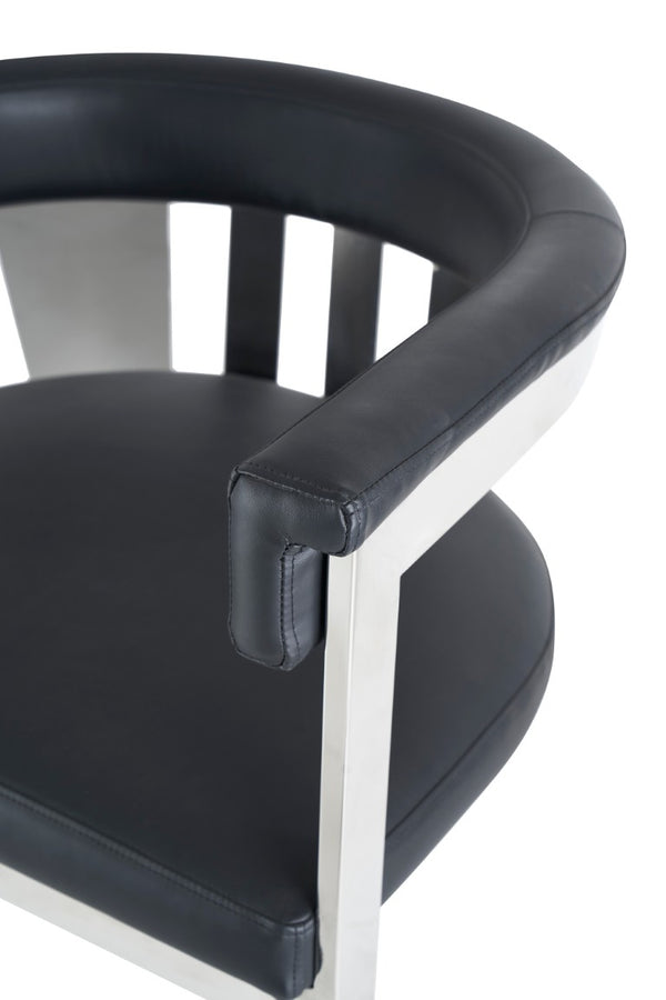 VIG Furniture Pontiac Modern Vegan Leather Accent Seat With Brushed Stainless Legs, Sculptural Slanted Back For Comfort And Style Black Dining Chair VGZAY129-BLK-DC