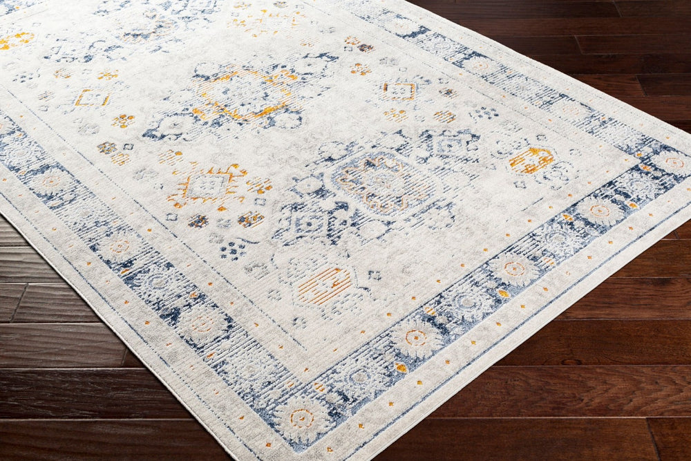 Livabliss Porto Traditional Medallion Area Rug Machine Woven Polyester Blend Entryway Accent White, Light Gr 5'3" x 7'3" POO2307-5373