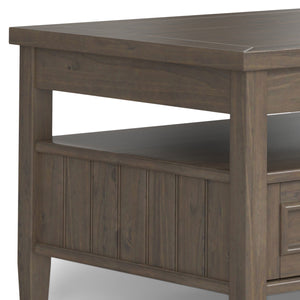 English Elm Lev Lift Top Coffee Table in Smoky Brown Solid Wood with Storage, Drawers & Brushed Bronze Handles B136P158826