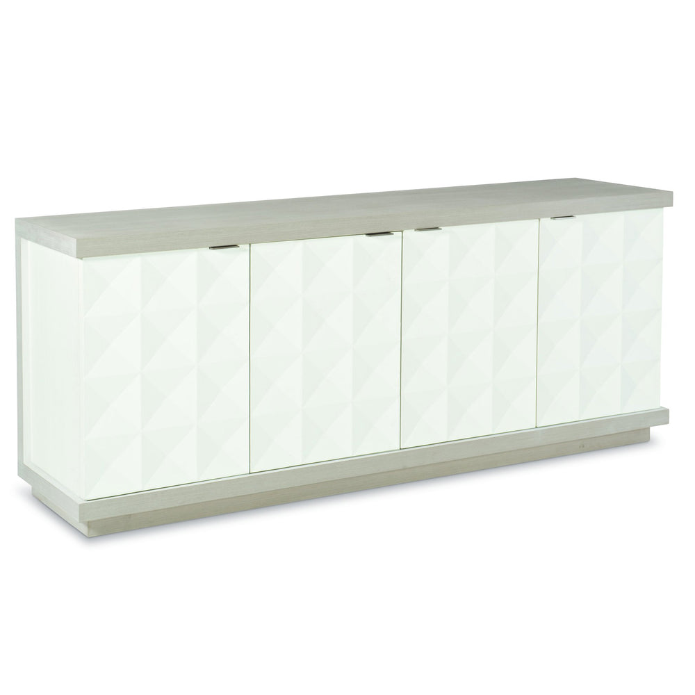 Bernhardt Bernhardt Axiom Buffet — Sculptural 3D Inverted-Pyramid Design, Two-Tone Linear Gray/White, Soft-Close Storage (78.5"W) 381134