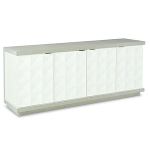 Bernhardt Bernhardt Axiom Buffet — Sculptural 3D Inverted-Pyramid Design, Two-Tone Linear Gray/White, Soft-Close Storage (78.5"W) 381134