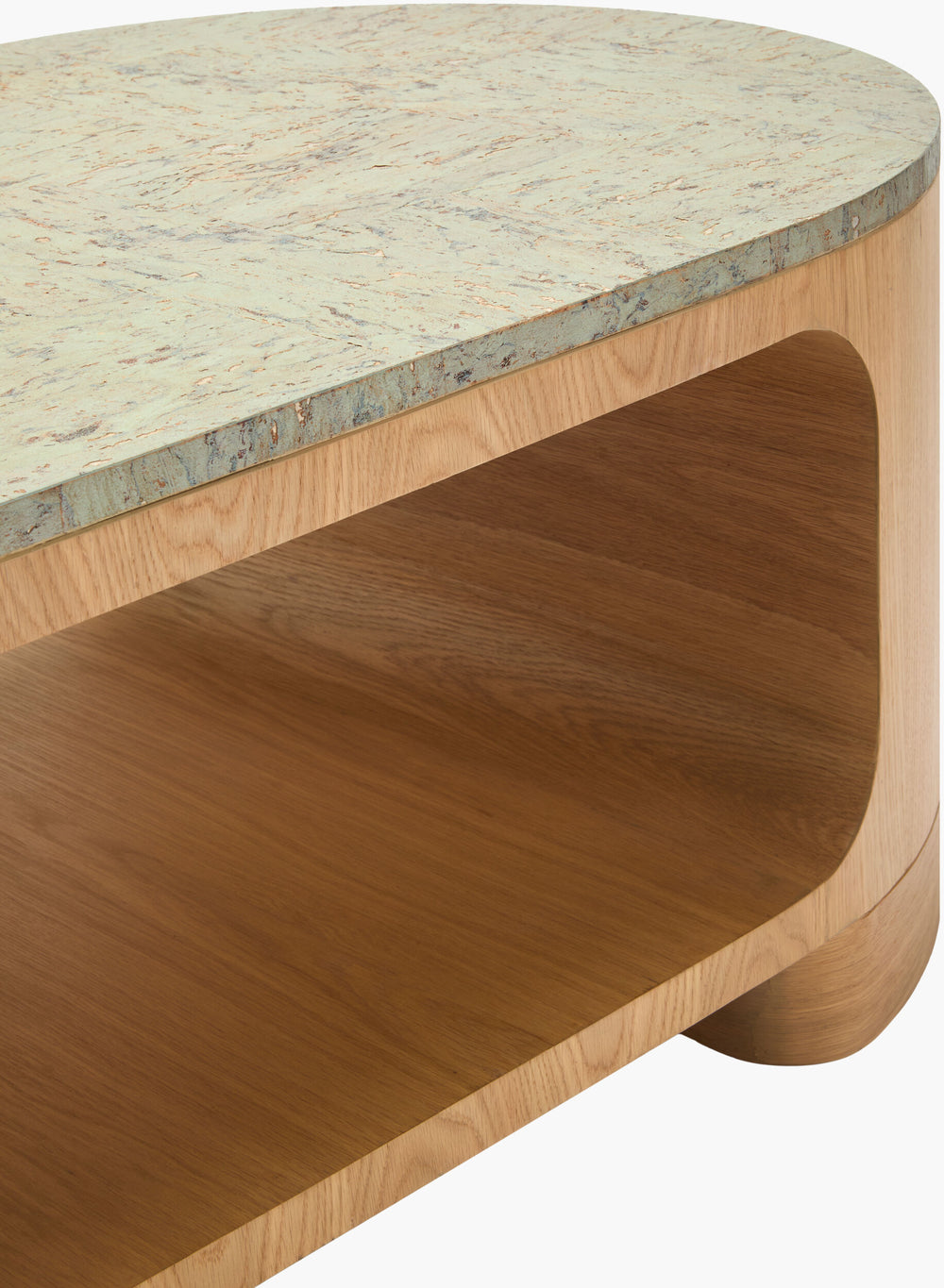 Surya Poros Coffee Table - 17"H X 54"W Minimalist Modern Design With Cork Top & Oak Base For Any Space Top, Green,Base, Brown Cork Veneer,Oak Pors001-175426