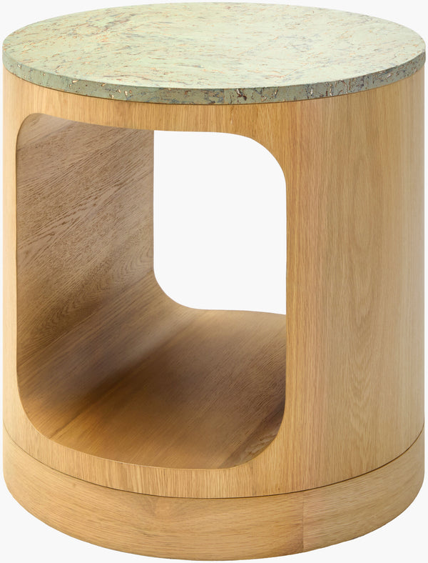 Surya Poros End Table – Elegant Cork Veneer Top & Sturdy Oak Base For Stylish Living Room Decor Top, Green,Base, Brown Cork Veneer,Oak Pors002-222020