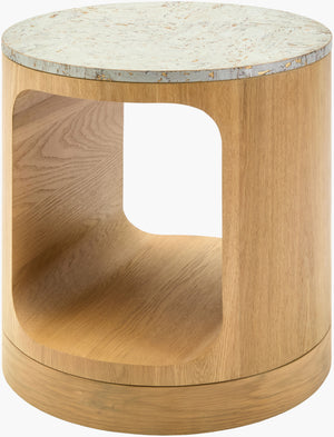 Surya Poros End Table – Elegant Cork Veneer Top & Sturdy Oak Base For Stylish Living Room Decor Top, Silver Gray,Base, Brown Cork Veneer,Oak Pors003-222020