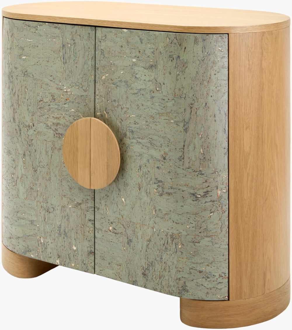 Surya Poros Cabinet - Stylish 32"H X 38"W X 18"D Cork Veneer & Oak Storage Solution For Any Room Top, Green,Base, Brown Cork Veneer,Oak Pors004-323818