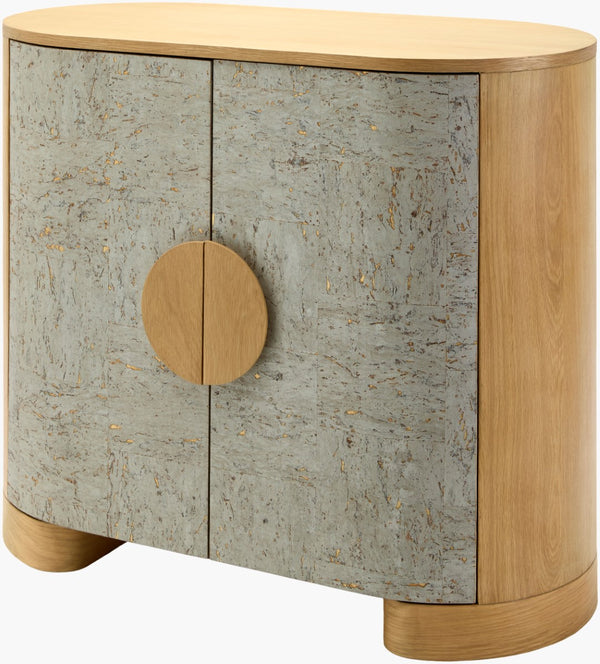 Surya Poros Cabinet - Stylish 32"H X 38"W X 18"D Cork Veneer & Oak Storage Solution For Any Room Top, Silver Gray,Base, Brown Cork Veneer,Oak Pors005-323818