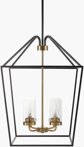 Surya Possini Chandelier Lighting - 14" Industrial Rustic Design, Durable Iron, Perfect For Dining & Living Spaces Fixture, Black,Shade, Clear,Cord, White Iron Pos-003