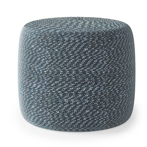 English Elm Bayley Handcrafted Round Braided Pouf Ottoman in Natural Cotton with Supportive Polystyrene Fill, 20" Blue B136P159300