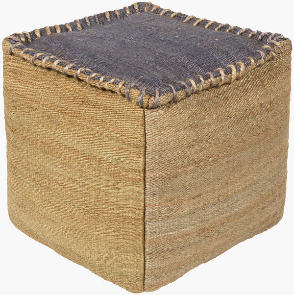 Surya Tonga Global-inspired 18" Pouf - Stylish Cotton & Jute Accent For Modern Decor & Extra Seating Gray Jute,Cotton,Polyester,Polyfill Pouf-247