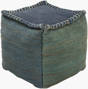 Surya Tonga Global-inspired 18" Pouf - Stylish Cotton & Jute Accent For Modern Decor & Extra Seating Blue Jute,Cotton,Polyester,Polyfill Pouf-248